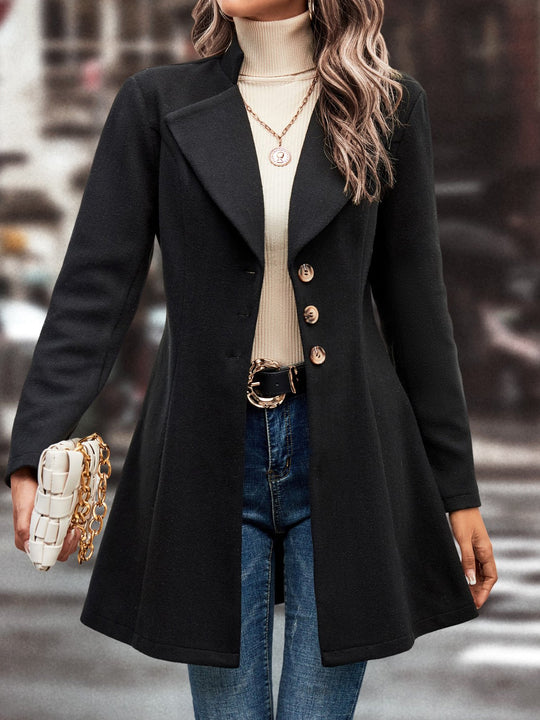 Chic Suit Collar Solid Color Woolen Coat