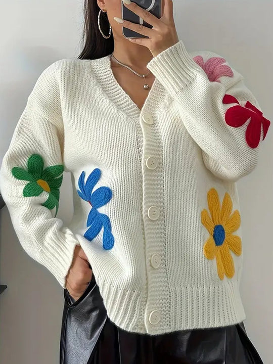 Colorful Flower Knitted Cardigan