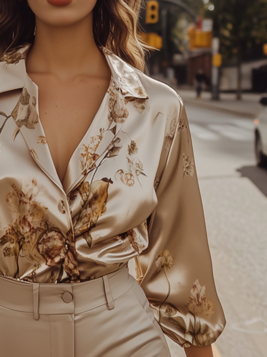 Champagne Floral Satin Blouse