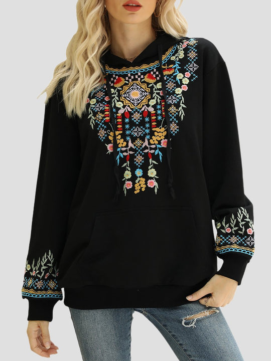 Stylish Ethnic Embroidered Loose-fitting Hoodie