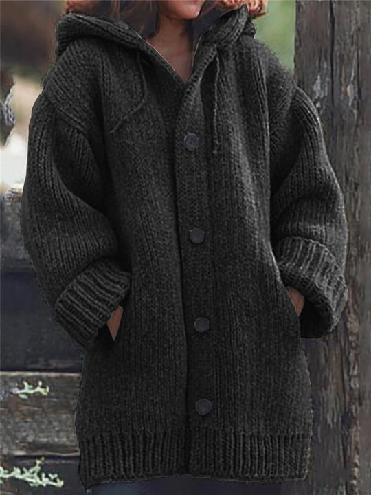 Women's Thickened Mid-Length Hooded Knitted Cardigan