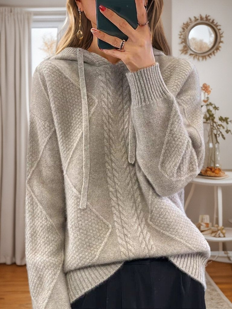 Retro Loose Cable Knit Hooded Pullover Sweater