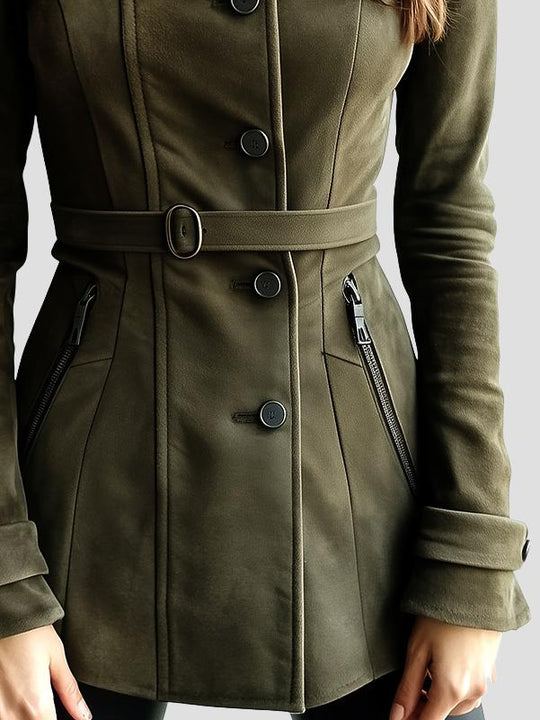 Women Stand Collar Side Pockets Everyday Suede Jacket