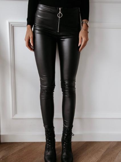 Chic High-waist Zipper Slim Leather Pants