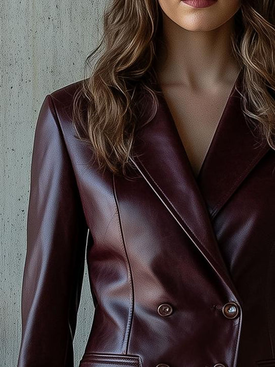 Chic Double-breasted Daily and Holidy Suit Leather Jacket