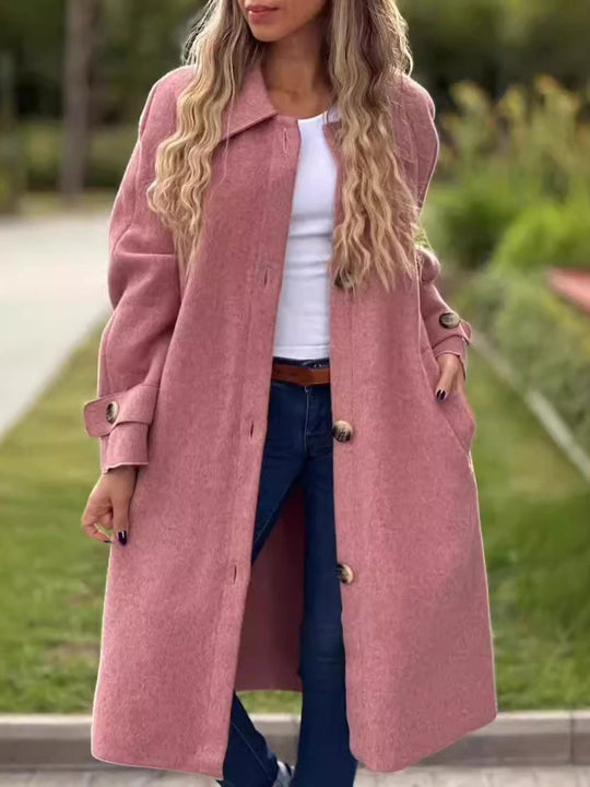 Stylish Lapel Button Down Woolen Trench Coat