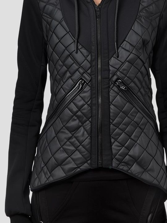 Casual Hooded Diamond-quilted Padded Patchwork Jacket