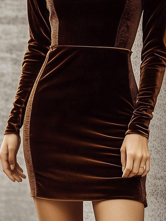 Women Turtleneck Color-blocking Daily and Holidy Velvet Dress