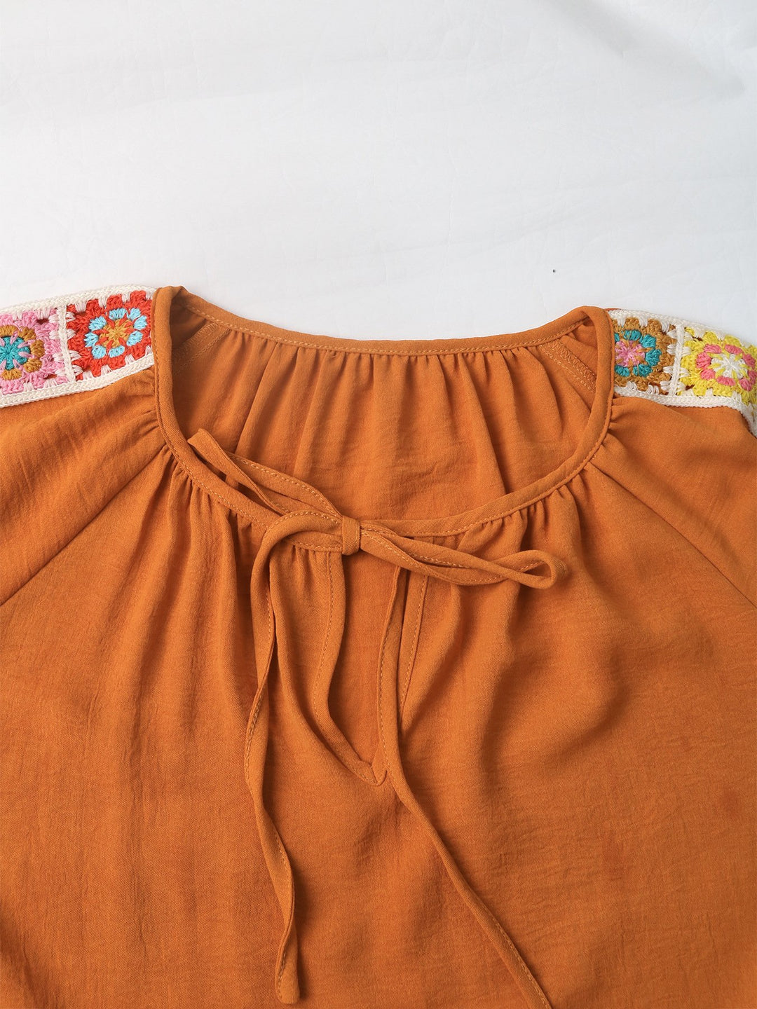 Stylish Crochet Flower Detail Short Sleeve Blouse