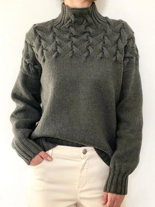 Cable Knit Turtleneck Long Sleeve Knit Sweater