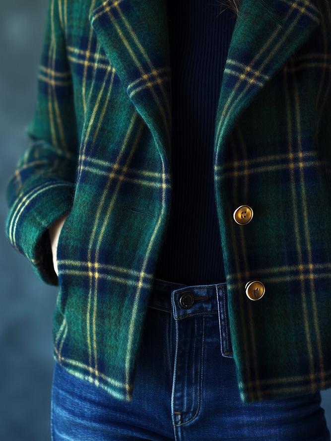 Classic Plaid Pattern Single-breasted Daily Woolen Jacket