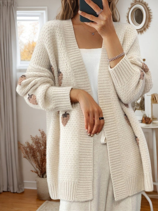 Elegant Embroidered Thick Knit Jacquard Cardigan