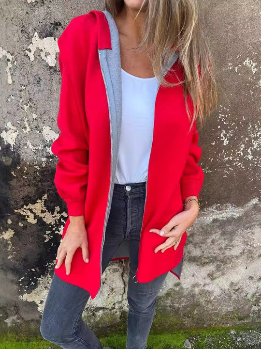 Women's Hooded Long Sleeve Zippered Casual Jacket