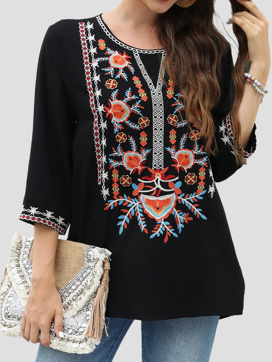 Ethnic Exquisite Embroidered Loose Round Neck Top