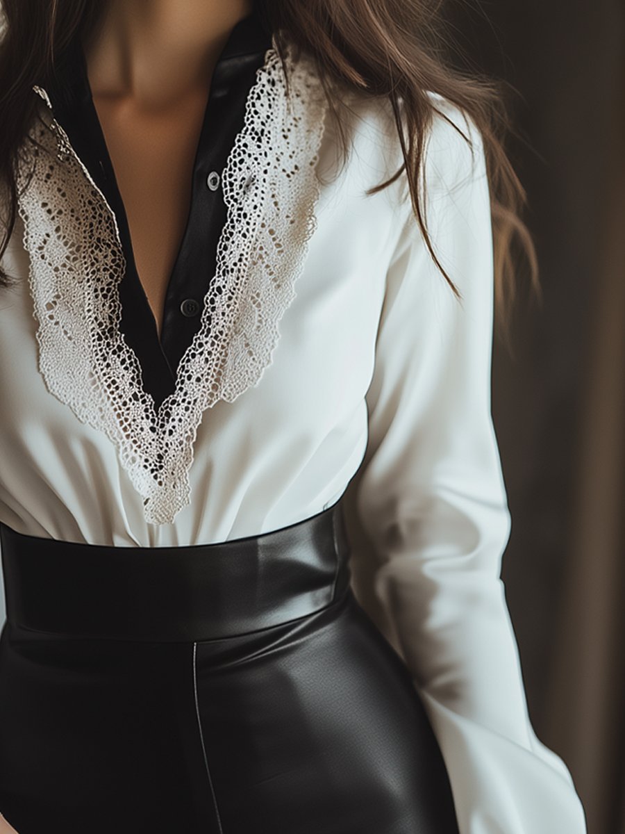 Elegance Redefined White Lace-Trimmed Blouse