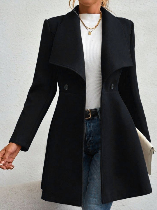 Elegant Shawl Collar Waist-cinched Woolen Long Coat