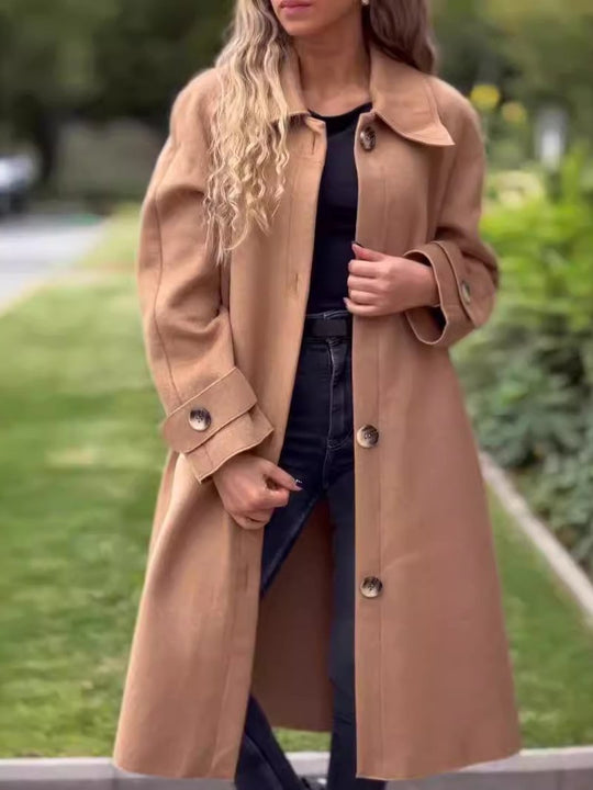 Stylish Lapel Button Down Woolen Trench Coat