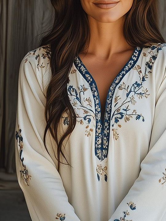 Ethnic Lace Trim Floral Embroidery Velvet Top