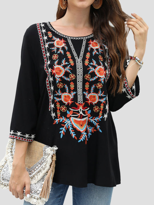 Ethnic Exquisite Embroidered Loose Round Neck Top