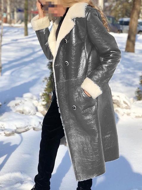 Stylish Warm Rabbit Fur Lined Mid-length Leather Coat