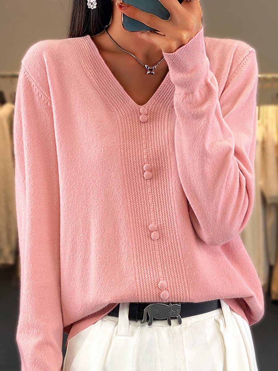 V-Neck Button Pullover Sweater