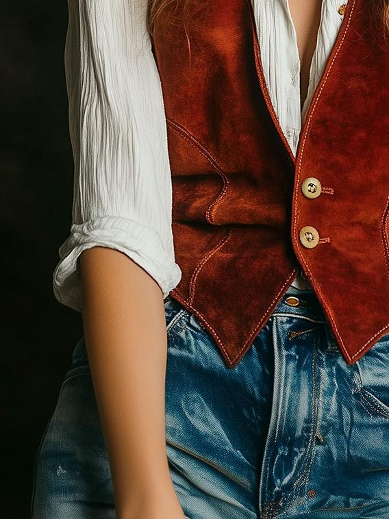 Boho V-neck Button Down Suede Waistcoat