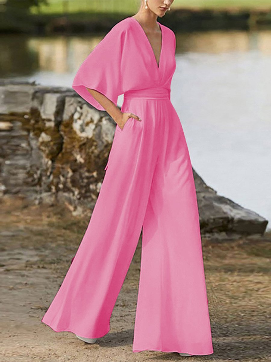 V-Neck High-Waisted Wide-Leg Jumpsuit