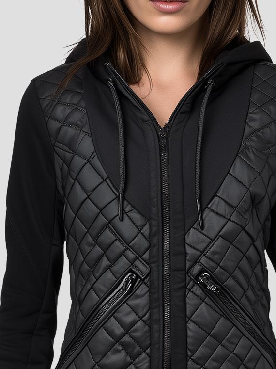 Casual Hooded Diamond-quilted Padded Patchwork Jacket