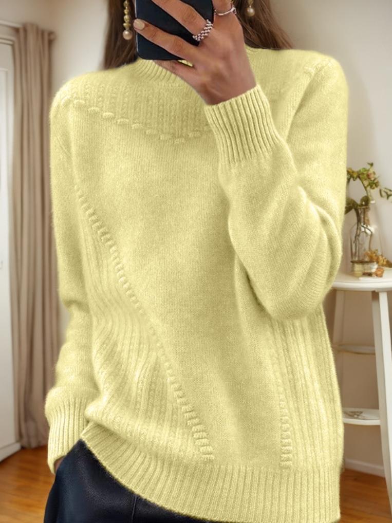 Chic Solid Color Mock Neck Jacquard Knit Pullover Sweater