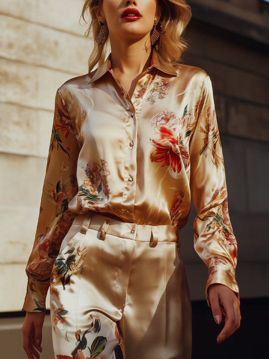 Radiant Satin Floral Shirts