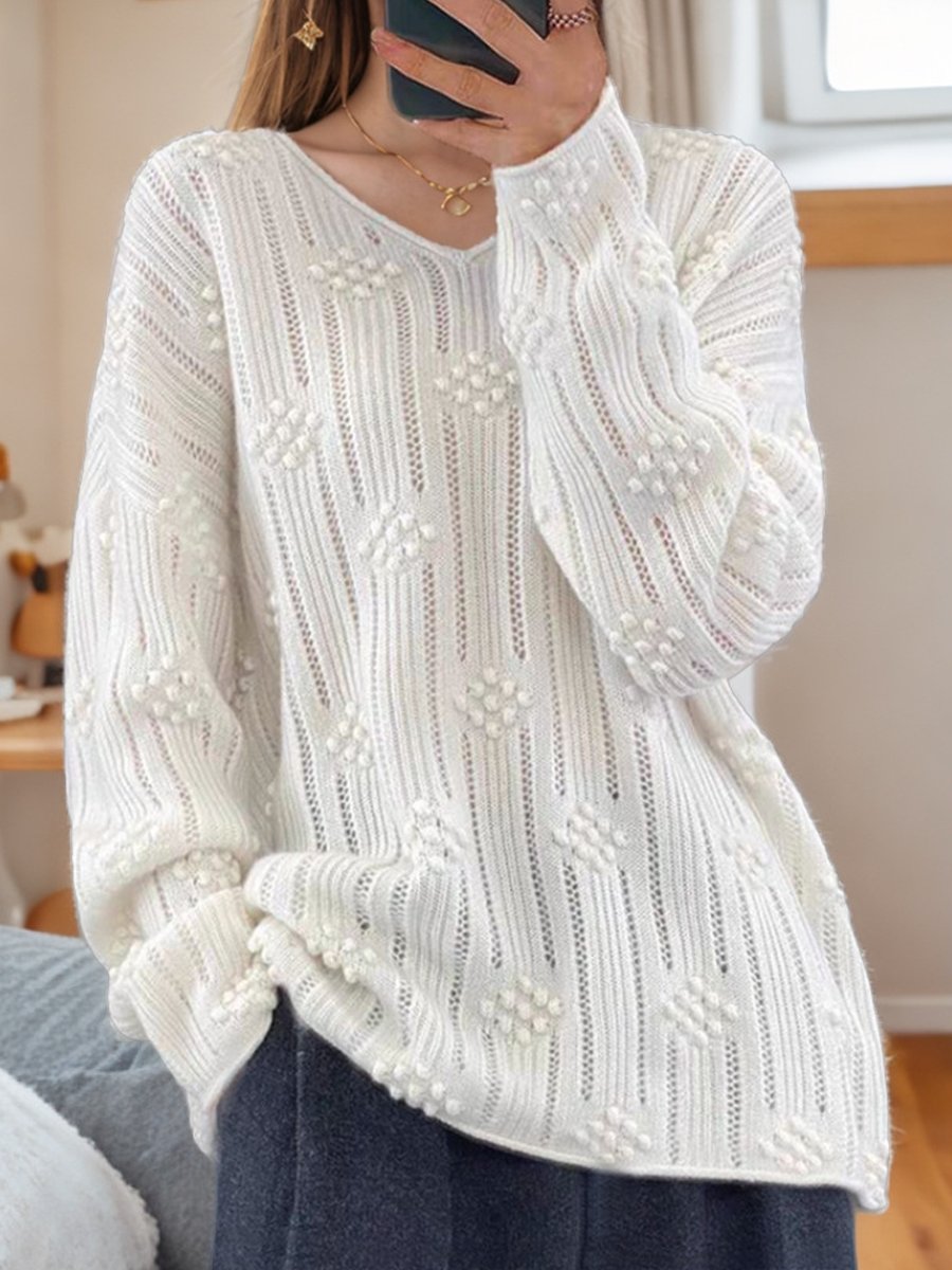 Hollow Jacquard Long Sleeve Knit Sweater