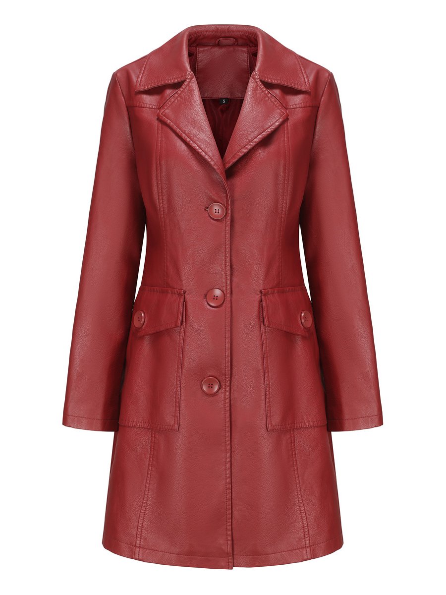 Classic Britsh Suits Collar Leather Long Jacket