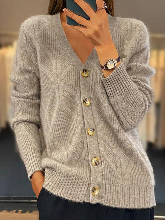 Elegant V-neck Button Down Jacquard Knitted Cardigan