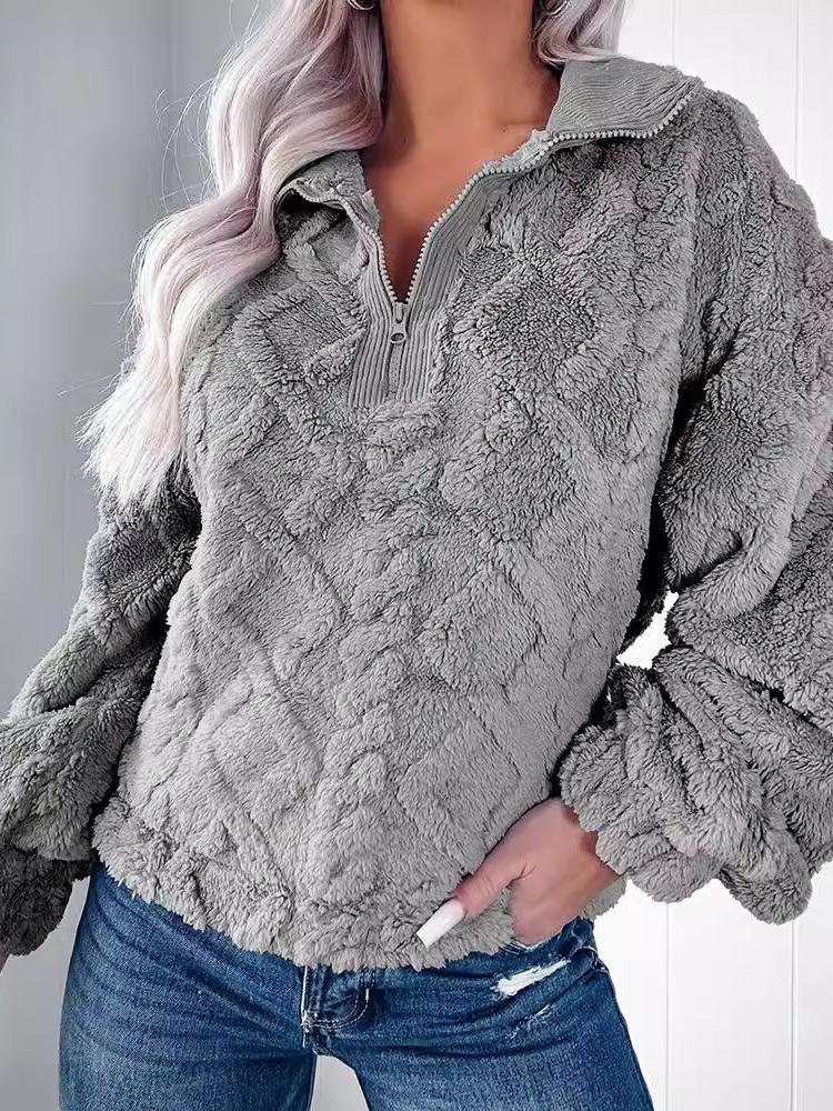 Stylish Zipper Lapel Fleece Texture Sweatshirt