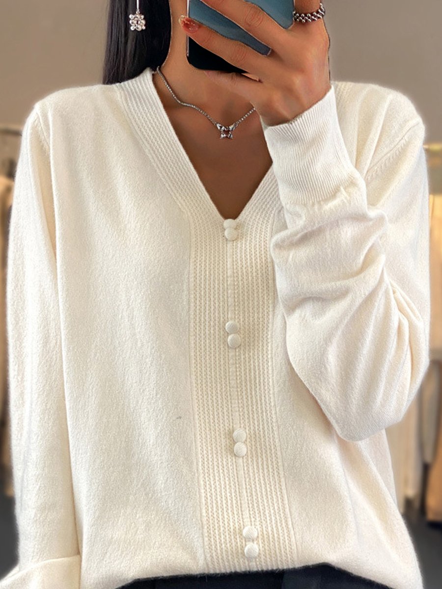 V-Neck Button Pullover Sweater