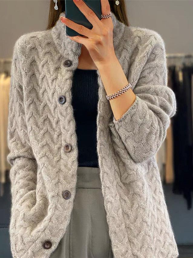 Stand Collar Thick Cable Knit Loose Woolen Knitted Sweater