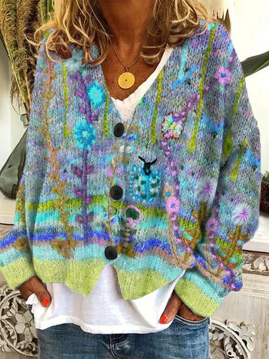 Faux Knitted Printed Cardigan