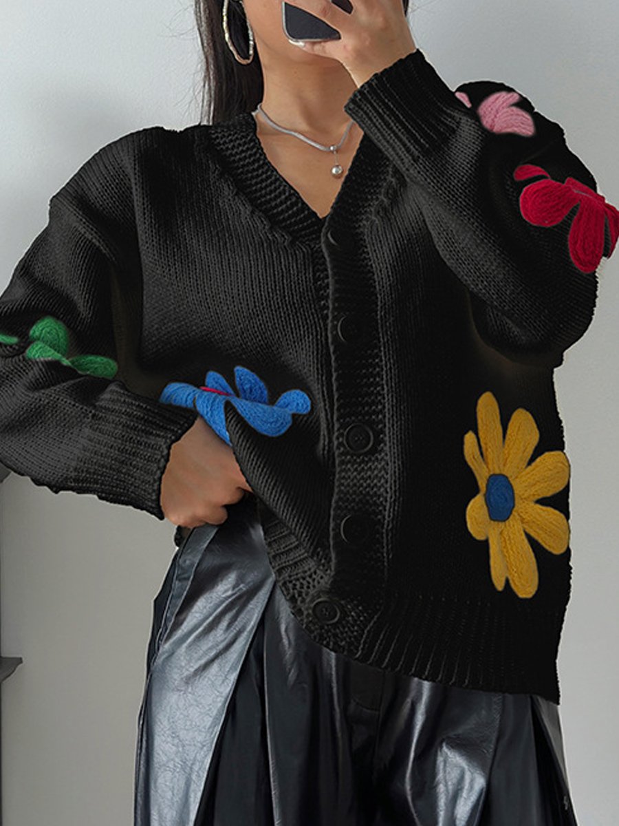 Colorful Flower Knitted Cardigan