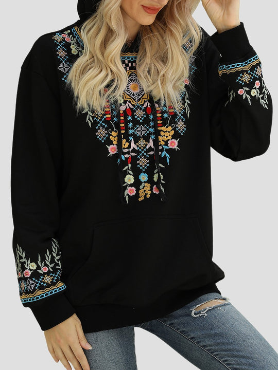 Stylish Ethnic Embroidered Loose-fitting Hoodie