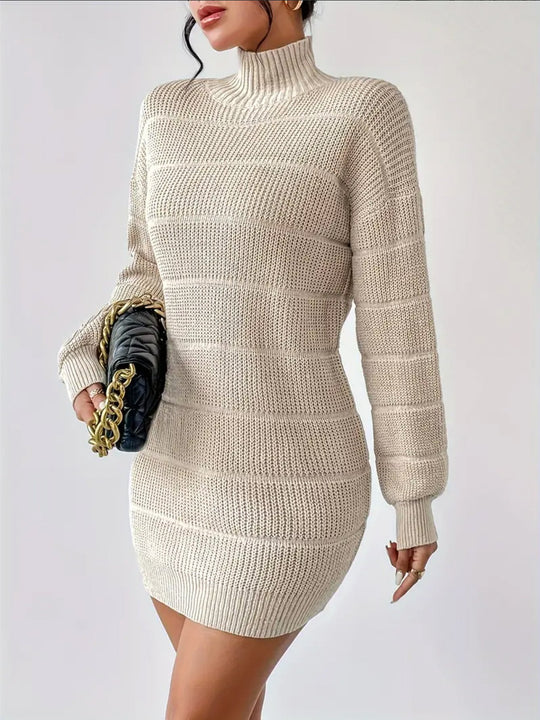 Elegant Turtleneck Long Sleeves Jacquard Knit Bodycon Dress