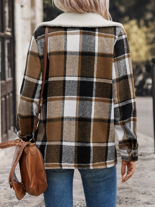 Women's Sherpa Lapel Plaid Jacket