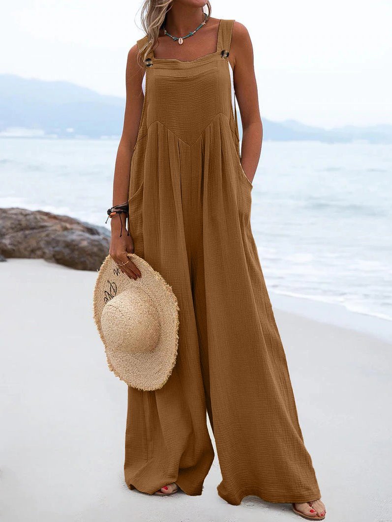 Loose Cotton and Linen Solid Color Jumpsuits