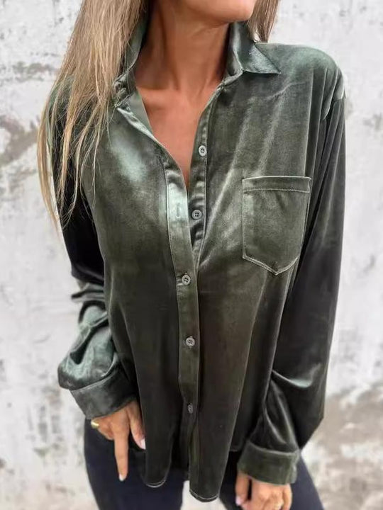 Chic Velvet Loose-fitting Long Sleeves Shirt