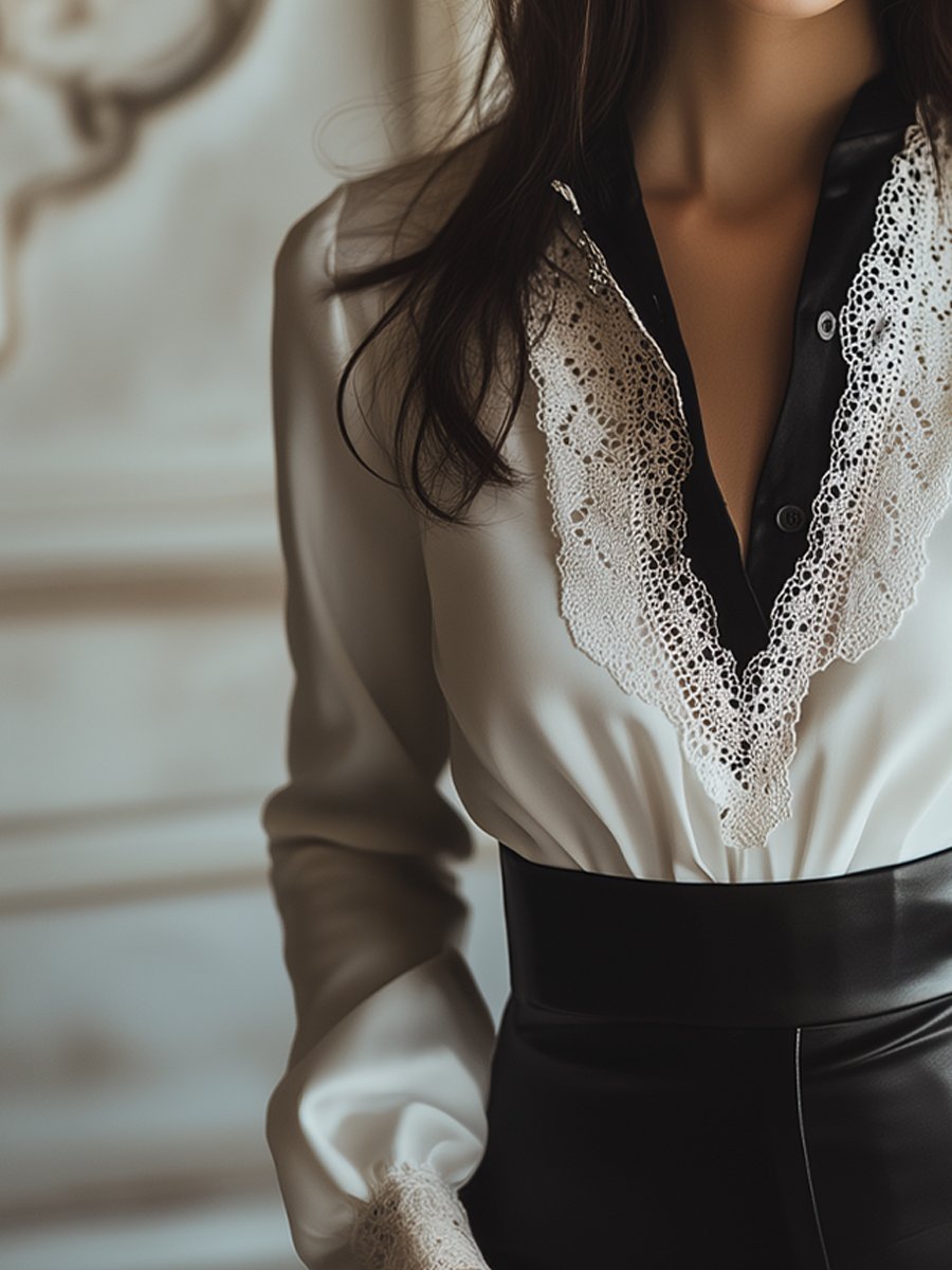 Elegance Redefined White Lace-Trimmed Blouse