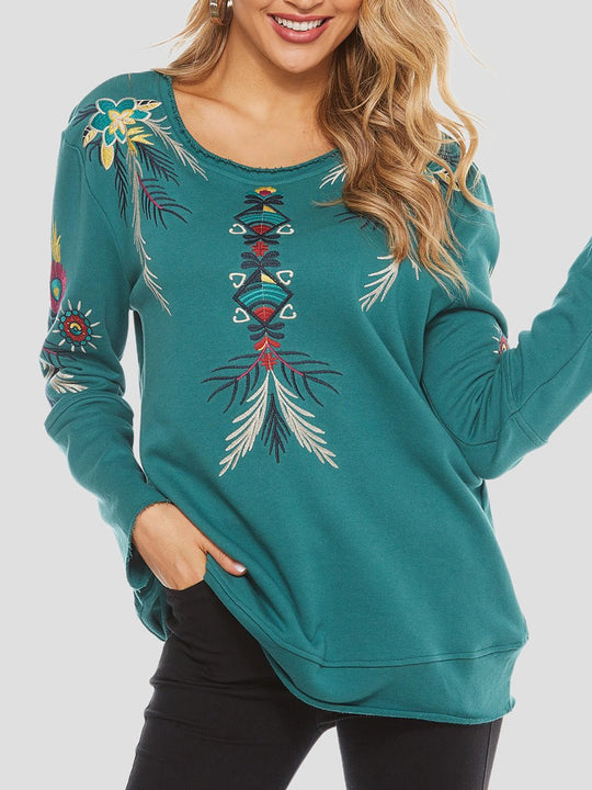 Stylish Round Neck Floral Embroidered Sweatshirt