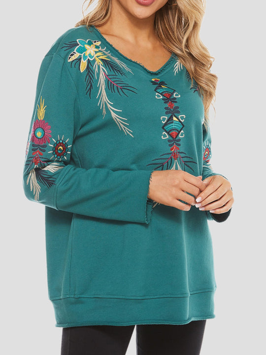 Stylish Round Neck Floral Embroidered Sweatshirt