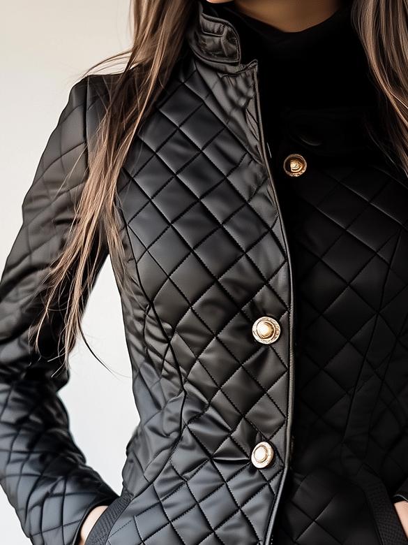 Stylish Stand Collar Waist-cinched Diamond-quilted Jacket