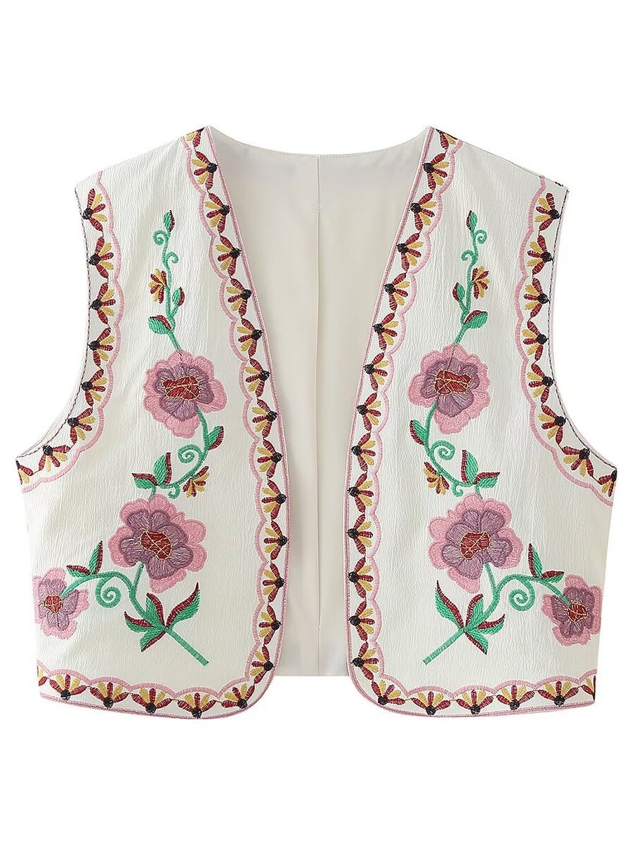 Casual Floral Embroidered Vest