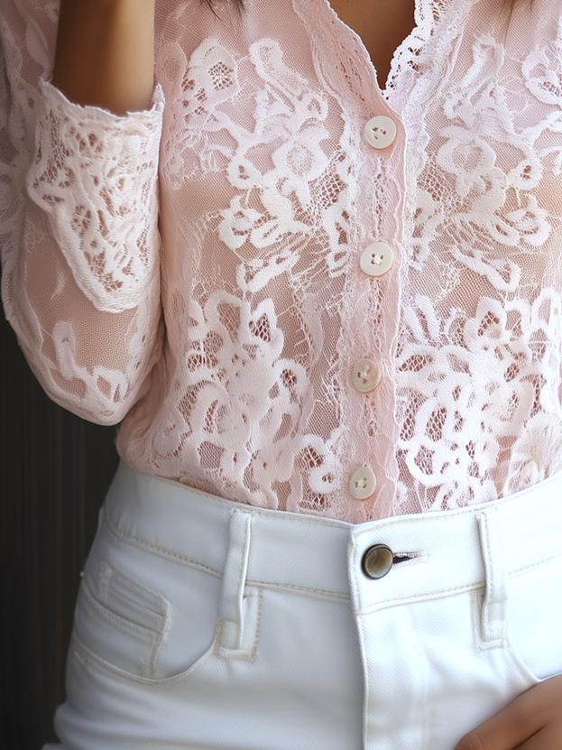 Stylish Zigzag Collar Lace Patchwork Long Sleeve Shirt