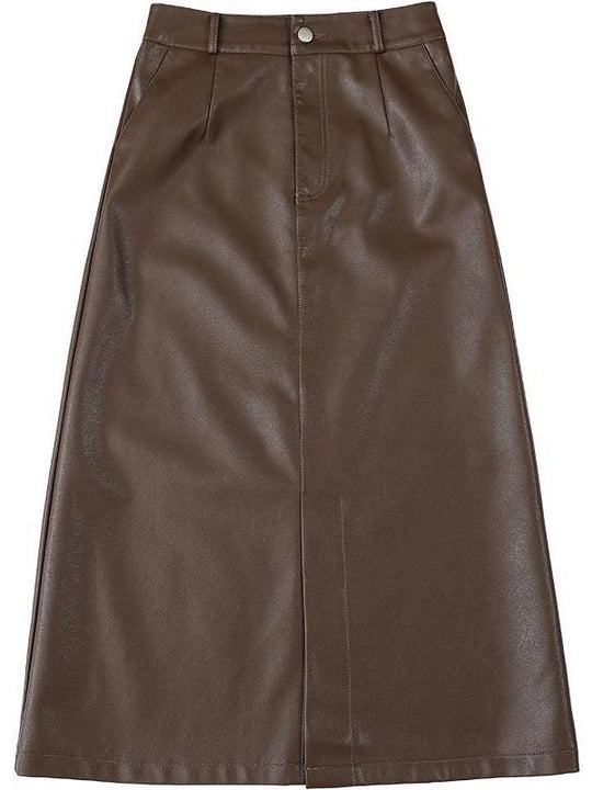 Elegant Side Slit Straight PU Leather Pencil Skirt